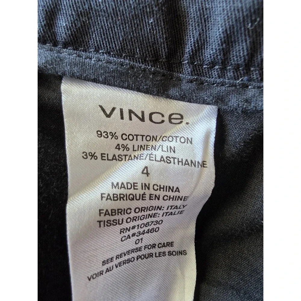 Vince Cropped Pants Size 4 Black Solid Casual Cotton Linen Straight Trousers